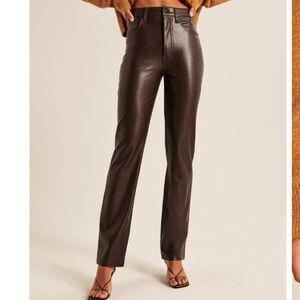 Abercrombie & Fitch leather '90s Straight Ultra High Rise brown pants Size 34